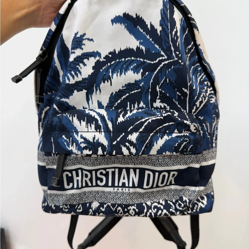 Dior Blue and Ivory Palm-Print Canvas Backpack